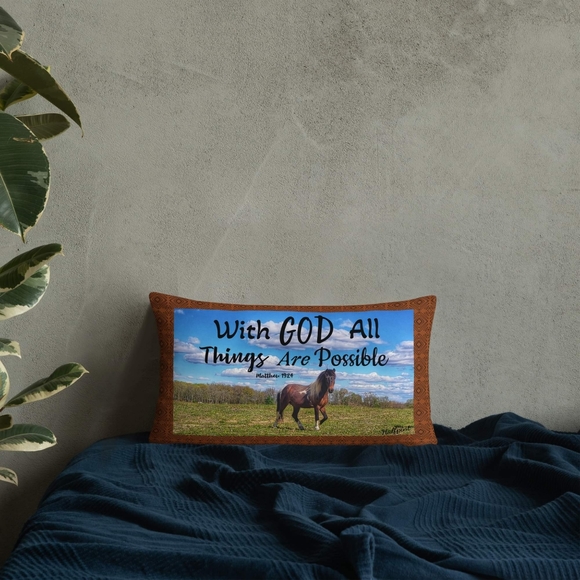 Decor pillow With God all is Possible horse westen brown blue - Picture 6 of 7